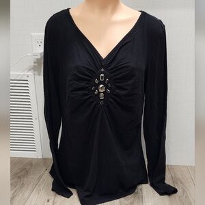 Chic Black Embellished Women's Blouse